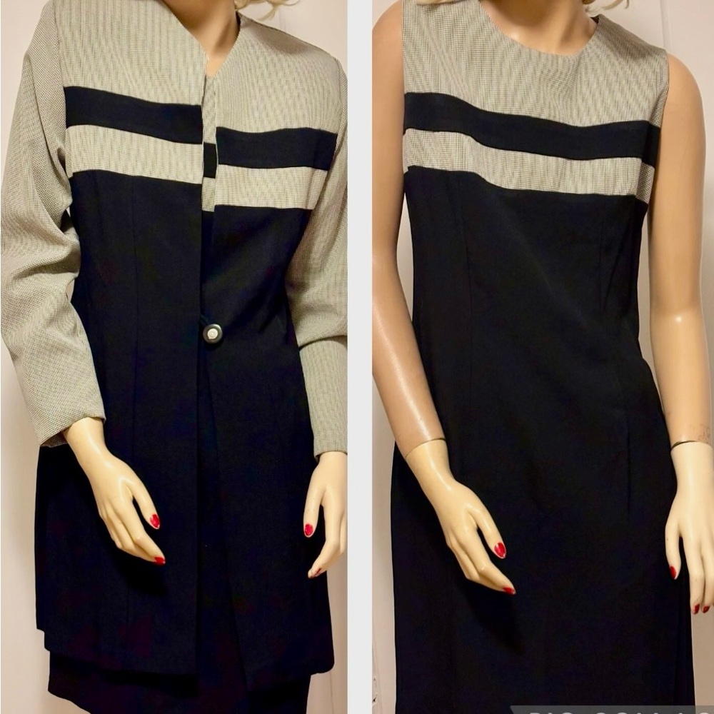 Vintage 90’s 2 Piece Dress By Ultra Dress Black and White Houndstooth